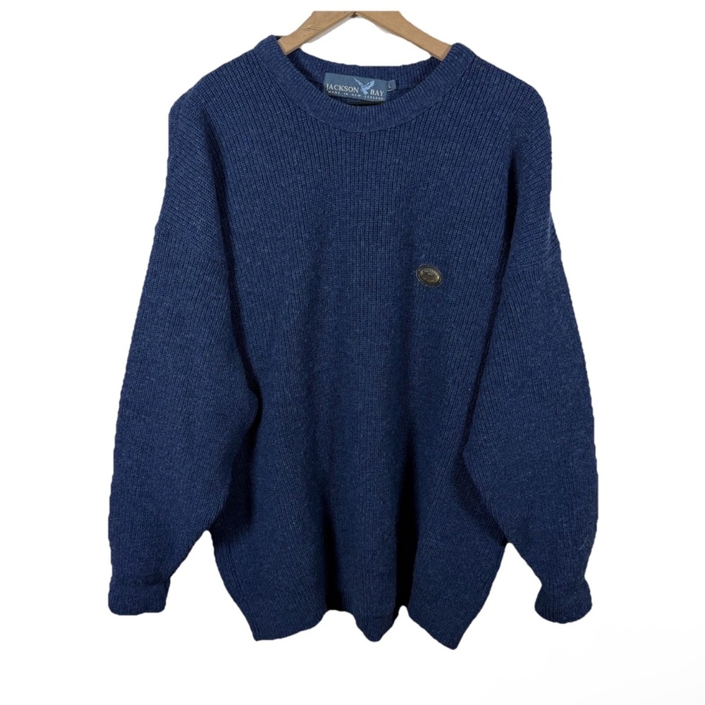 VTG Jackson Bay New Zealand 100 Wool Fisherman Sweater Mens Size L Blue Outdoor